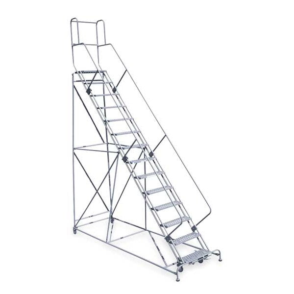 182 in H Steel Rolling Ladder, 14 Steps