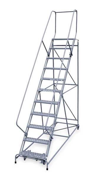 140 in H Steel Rolling Ladder, 11 Steps