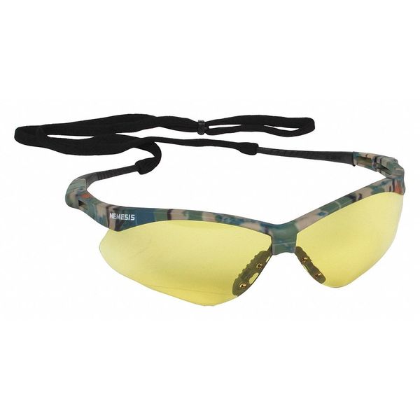 Safety Glasses, Wraparound Amber Polycarbonate Lens, Anti-Fog, Scratch-Resistant