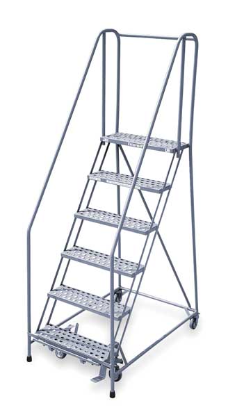 90 in H Steel Rolling Ladder, 6 Steps