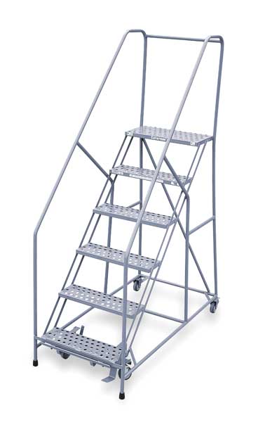 90 in H Steel Rolling Ladder, 6 Steps