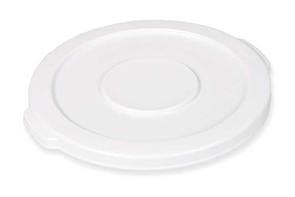 10 gal Flat Trash Can Lid, 16 in W/Dia, White, Resin, 0 Openings