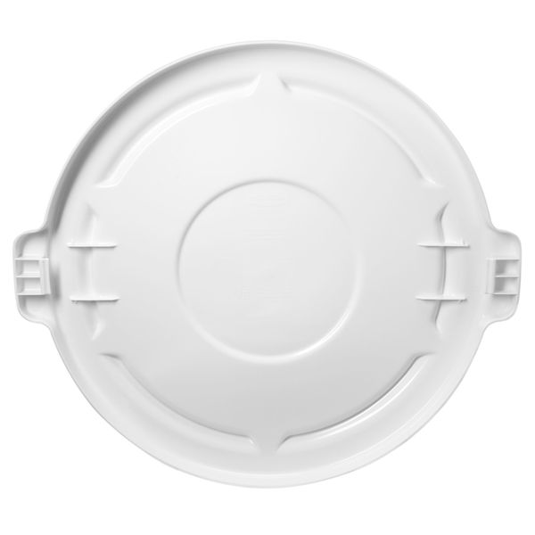 44 gal Flat Trash Can Lid, 24 1/2 in W/Dia, White, Resin, 0 Openings