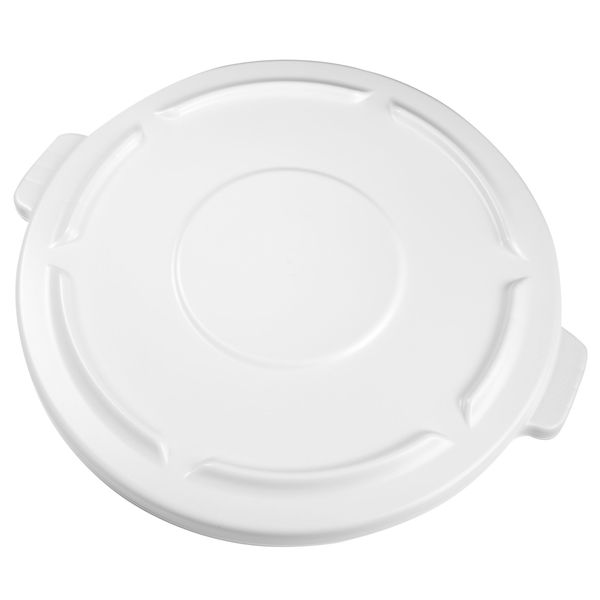 44 gal Flat Trash Can Lid, 24 1/2 in W/Dia, White, Resin, 0 Openings