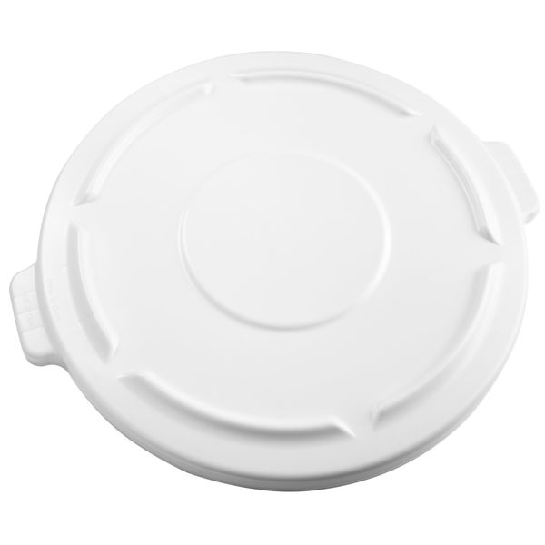 44 gal Flat Trash Can Lid, 24 1/2 in W/Dia, White, Resin, 0 Openings