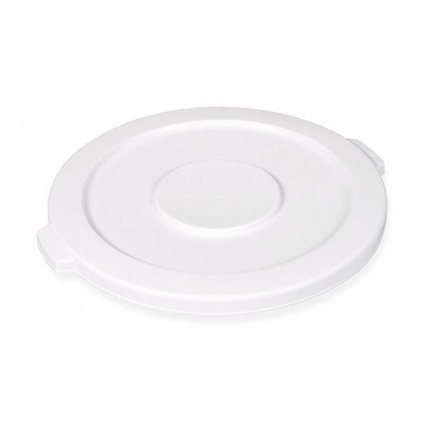 44 gal Flat Trash Can Lid, 24 1/2 in W/Dia, White, Resin, 0 Openings