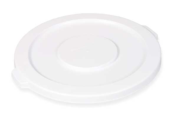 20 gal Flat Trash Can Lid, 20 in W/Dia, White, Resin, 0 Openings