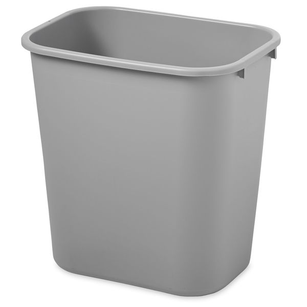 Rectangular Wastebasket, 7 gal, LLDPE, Open Top, Plastic, Gray