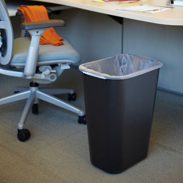 Rectangular Wastebasket, 10 gal, LLDPE, Open Top, Plastic, Black