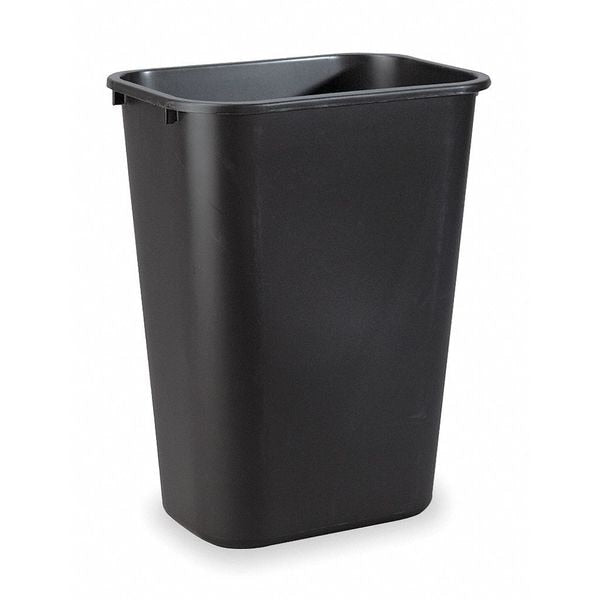Rectangular Wastebasket, 10 gal, LLDPE, Open Top, Plastic, Black