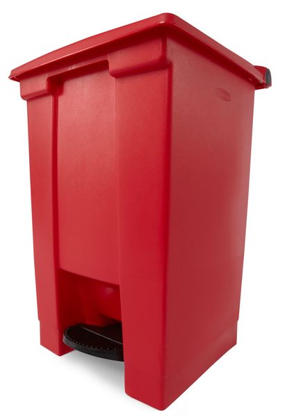 12 gal Rectangular Trash Can, Red, 16 1/4 in Dia, Step-On, HDPE Base/Polypropylene Lid