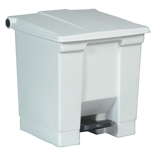8 gal Rectangular Trash Can, White, 16 1/4 in Dia, Step-On, Plastic