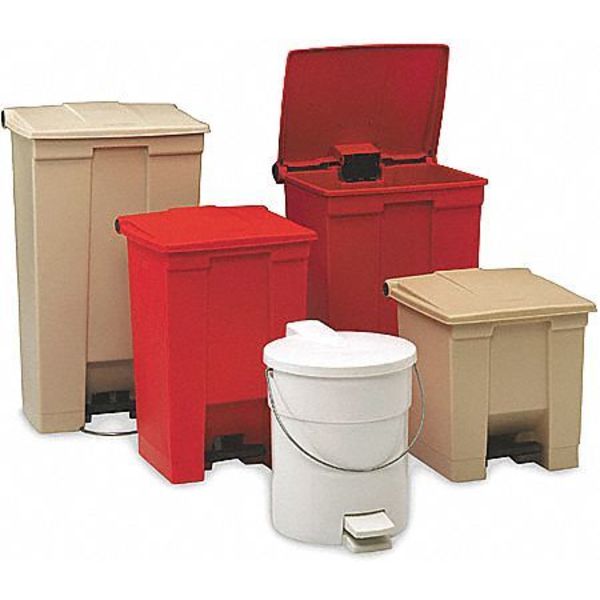 23 gal Rectangular Trash Can, Red, 19 3/4 in Dia, Step-On, HDPE Base/Polypropylene Lid