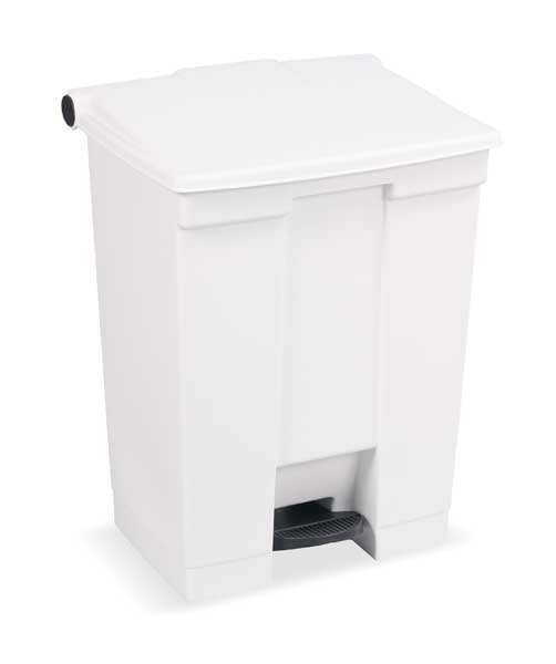 18 gal Rectangular Trash Can, White, 19 3/4 in Dia, Step-On, HDPE