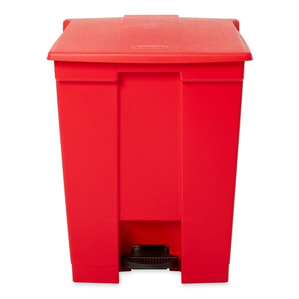 18 gal Rectangular Trash Can, Red, 19 3/4 in Dia, Step-On, HDPE