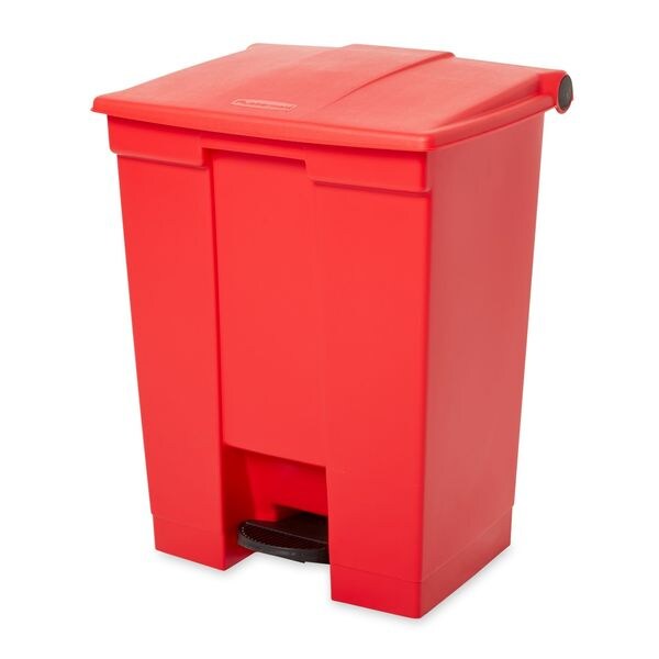 18 gal Rectangular Trash Can, Red, 19 3/4 in Dia, Step-On, HDPE