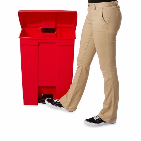 18 gal Rectangular Trash Can, Red, 19 3/4 in Dia, Step-On, HDPE