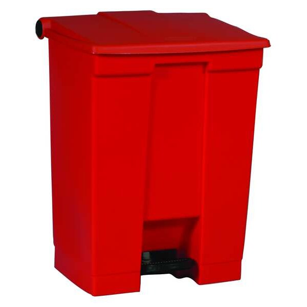 18 gal Rectangular Trash Can, Red, 19 3/4 in Dia, Step-On, HDPE