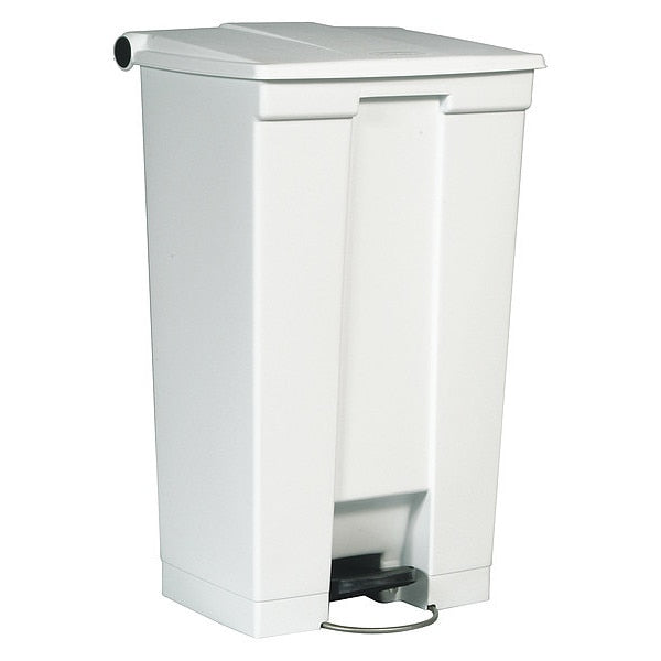 23 gal Rectangular Trash Can, White, 19 3/4 in Dia, Step-On, HDPE Base/Polypropylene Lid