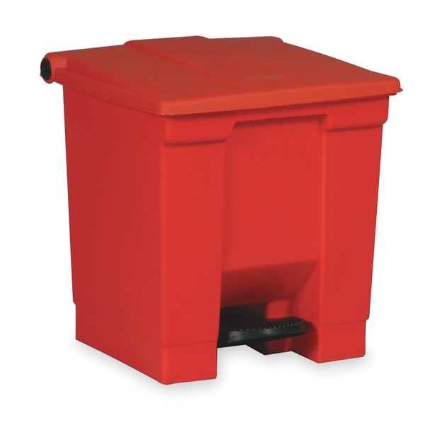 8 gal Rectangular Trash Can, Red, 16 1/4 in Dia, Step-On, Plastic