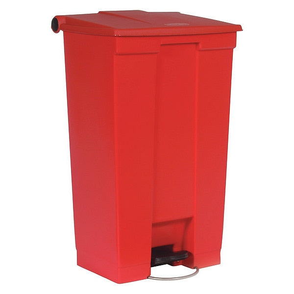 23 gal Rectangular Trash Can, Red, 19 3/4 in Dia, Step-On, HDPE Base/Polypropylene Lid