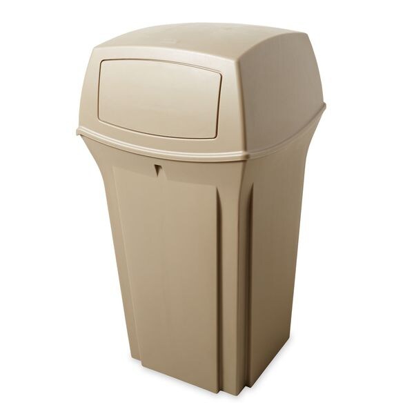 35 gal Square Trash Can, Beige, 21 1/2 in Dia, Swing, Plastic