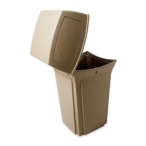 35 gal Square Trash Can, Beige, 21 1/2 in Dia, Swing, Plastic