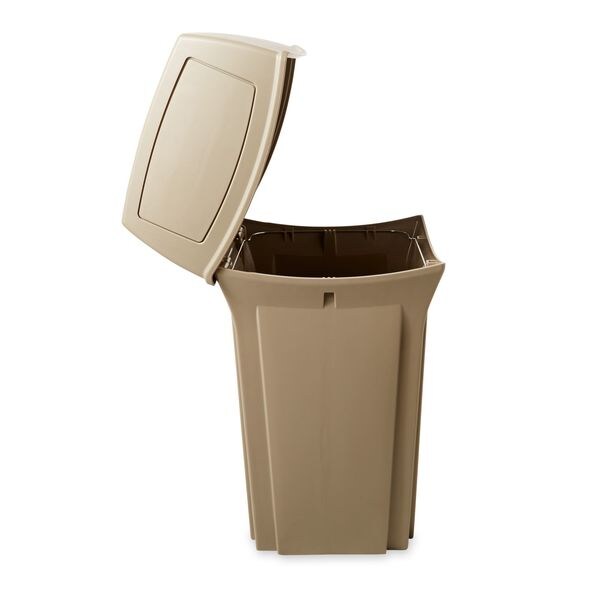 35 gal Square Trash Can, Beige, 21 1/2 in Dia, Swing, Plastic