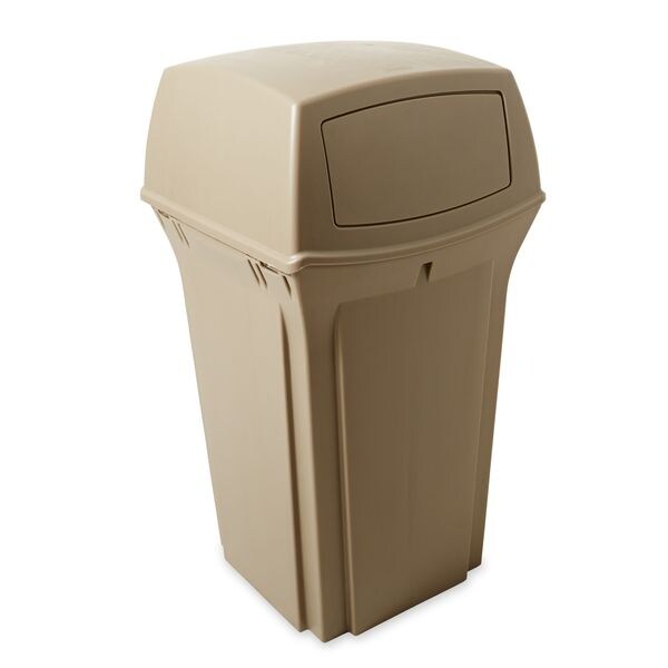 35 gal Square Trash Can, Beige, 21 1/2 in Dia, Swing, Plastic