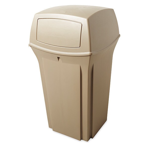 35 gal Square Trash Can, Beige, 21 1/2 in Dia, Swing, Plastic