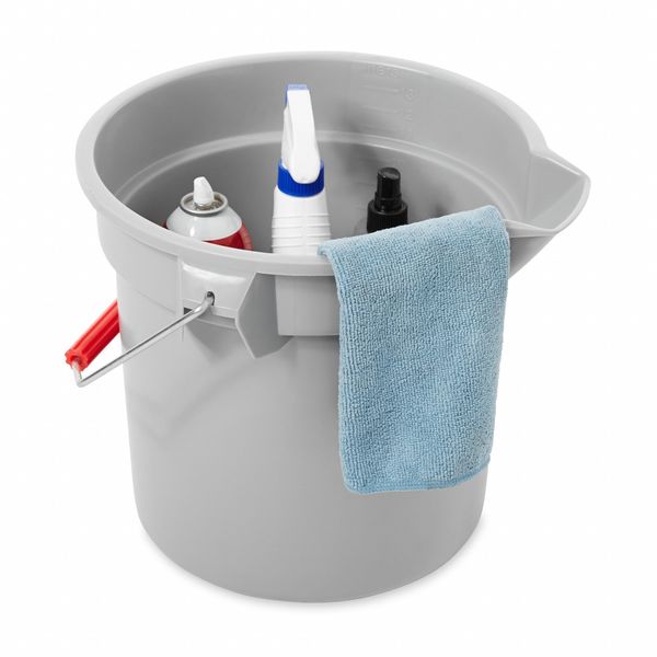 3 1/2 gal Round Bucket, 11-1/4 in H, 12 in Dia, Gray, Plastic