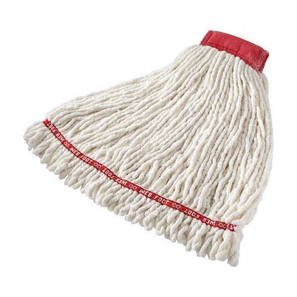 5 in String Wet Mop, 26 oz Dry Wt, Side Gate Connection, Looped-End, White, Cotton