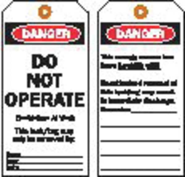 Danger Tag, Danger - Do Not Operate, Polyester, Write-On Surface, 5 1/2 in High, 3 in Wide, 25 Pack
