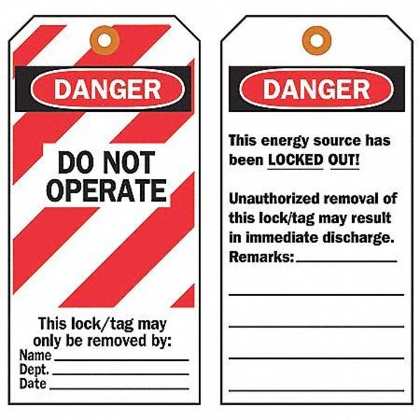 Danger Tag, Danger - Do Not Operate, Polyester, Write-On Surface, 5 1/2 in High, 3 in Wide, 25 Pack