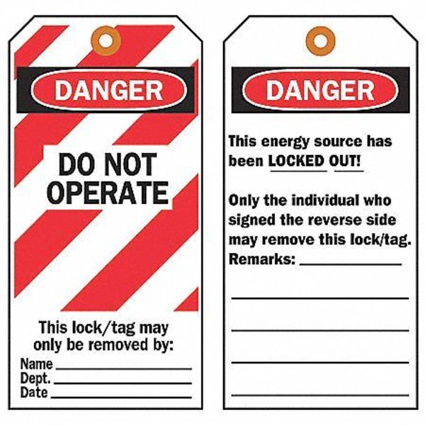 Danger Tag, Danger - Do Not Operate, Polyester, Write-On Surface, 5 1/2 in High, 3 in Wide, 25 Pack