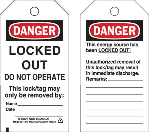 Danger Tag, 5-3/4 x 3 In, OSHA, Brs, PK25, 66066
