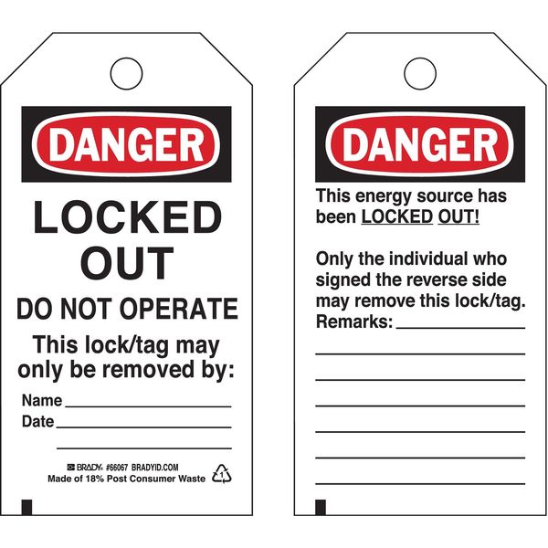 Danger Tag, 5-3/4 x 3 In, OSHA, Brs, PK25, 66067
