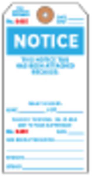 Notice Tag, 5-3/4 x 2-7/8 In, Bl/Wht, PK100