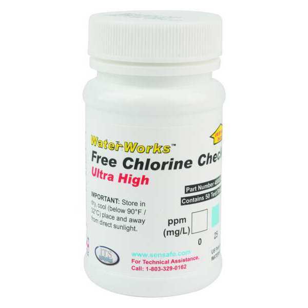 Test Strips, Free Chlorine, 0-750ppm, PK50