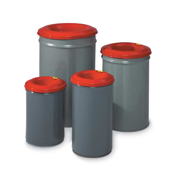 12 gal Round Trash Can, Red/Gray, 15 in Dia, None, Steel