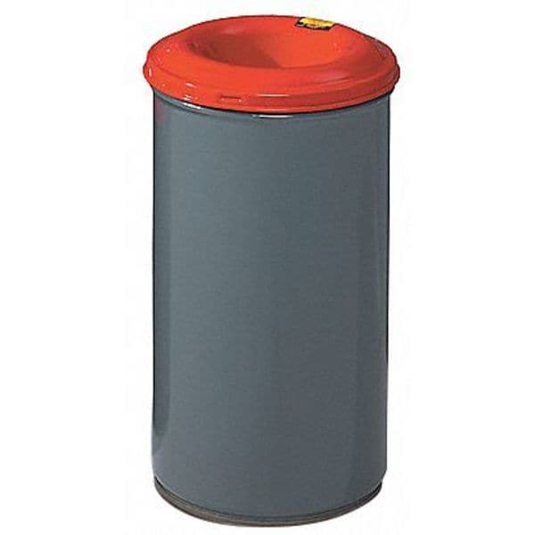 30 gal Round Trash Can, Red/Gray, 19 1/4 in Dia, None, Aluminum