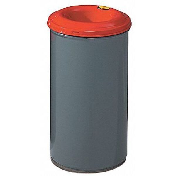 15 gal Round Trash Can, Red/Gray, 14 1/2 in Dia, None, Steel
