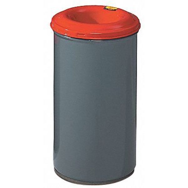 55 gal Round Trash Can, Red/Gray, 23 3/4 in Dia, None, Steel