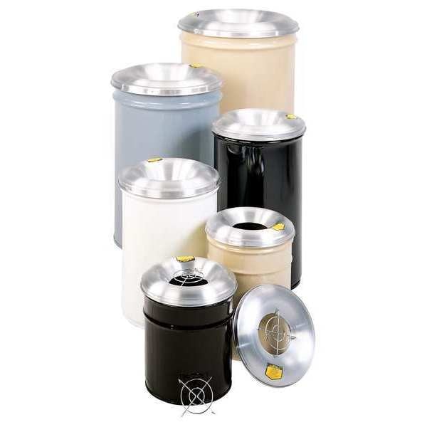 12 gal Round Trash Can, Gray, 15 in Dia, None, Aluminum