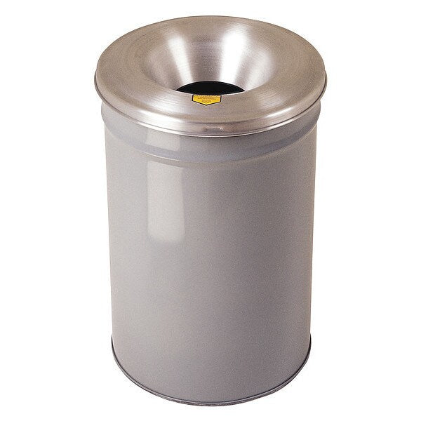 15 gal Round Trash Can, Gray, 15 in Dia, None, Aluminum