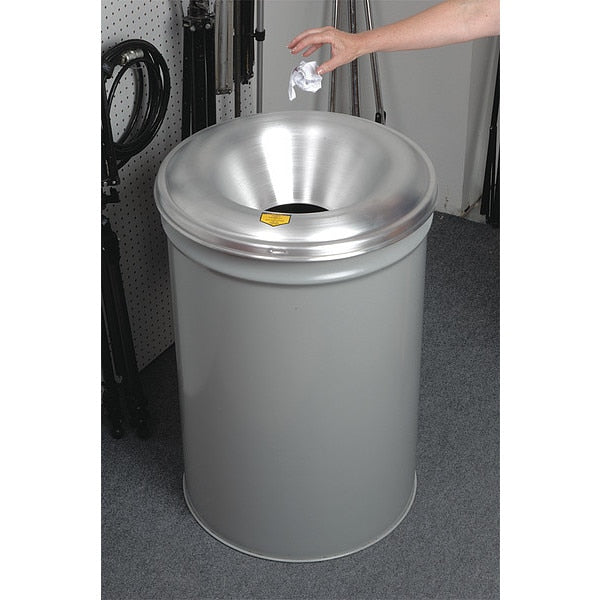 55 gal Round Trash Can, Gray, 24 in Dia, None, Aluminum