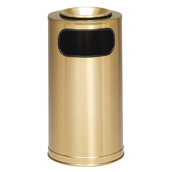 12 gal Round Trash Can, Stainless Steel, 15 in Dia, None, Stainless Steel