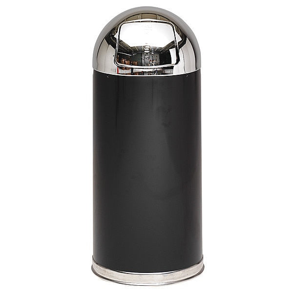 12 gal Round Trash Can, Stainless Steel, 15 in Dia, None, Stainless Steel