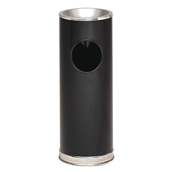9 gal Half-Round Trash Can, Black, 17 1/2 in Dia, None, Steel/Chrome, Rigid Plastic