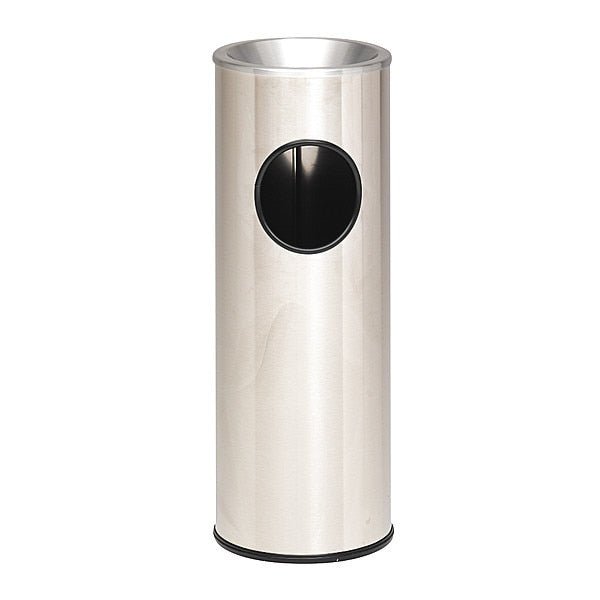 9 gal Half-Round Trash Can, Black, 17 1/2 in Dia, None, Steel/Chrome, Rigid Plastic